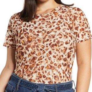 Halogen Plus Size Leopard Print Sheer Crew Top